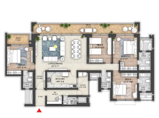 4BHK ,Prestige Mulberry | Dhanbhumi